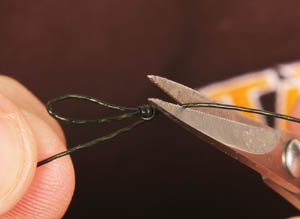Step 2. Tie a simple double overhand loop, which makes it quick and easy to change the hooklength.