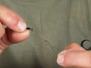 Tying the loop on Trick Link using the recommended ‘None Slip Loop Knot’ (blobbed for extra security). Incidentally this is also a much better strength loop knot with Fluorocarbon than either the perfection or fig.8 Loop knot...