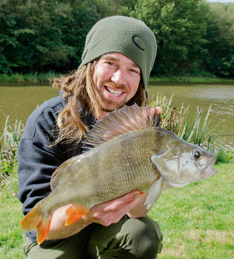 Rory with a stunning perch that fell to a float paternoster rig.