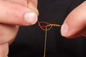 Step 6. Pass the tag end back through the loop in the oppposite direction to the original piece of braid.