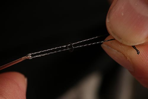 Step 4. Attach a Small Covert Rig Ring. The position of the ring set the length of the hair on the finished rig.