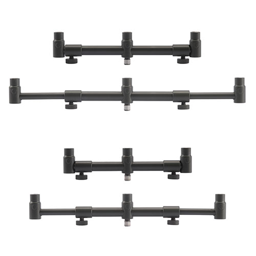 Four black, horizontal metal So Solid Adjustable 3 Rod Buzzer Bars of varying sizes, each with three connection points and adjustable knobs, displayed on a white background.