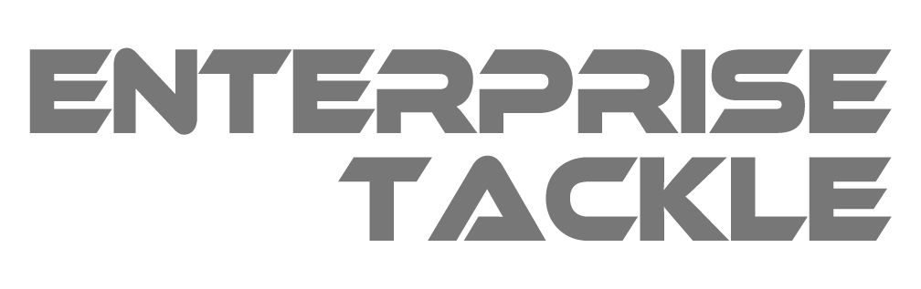Grey text in a bold, geometric font reads ENTERPRISE TACKLE on a white background.